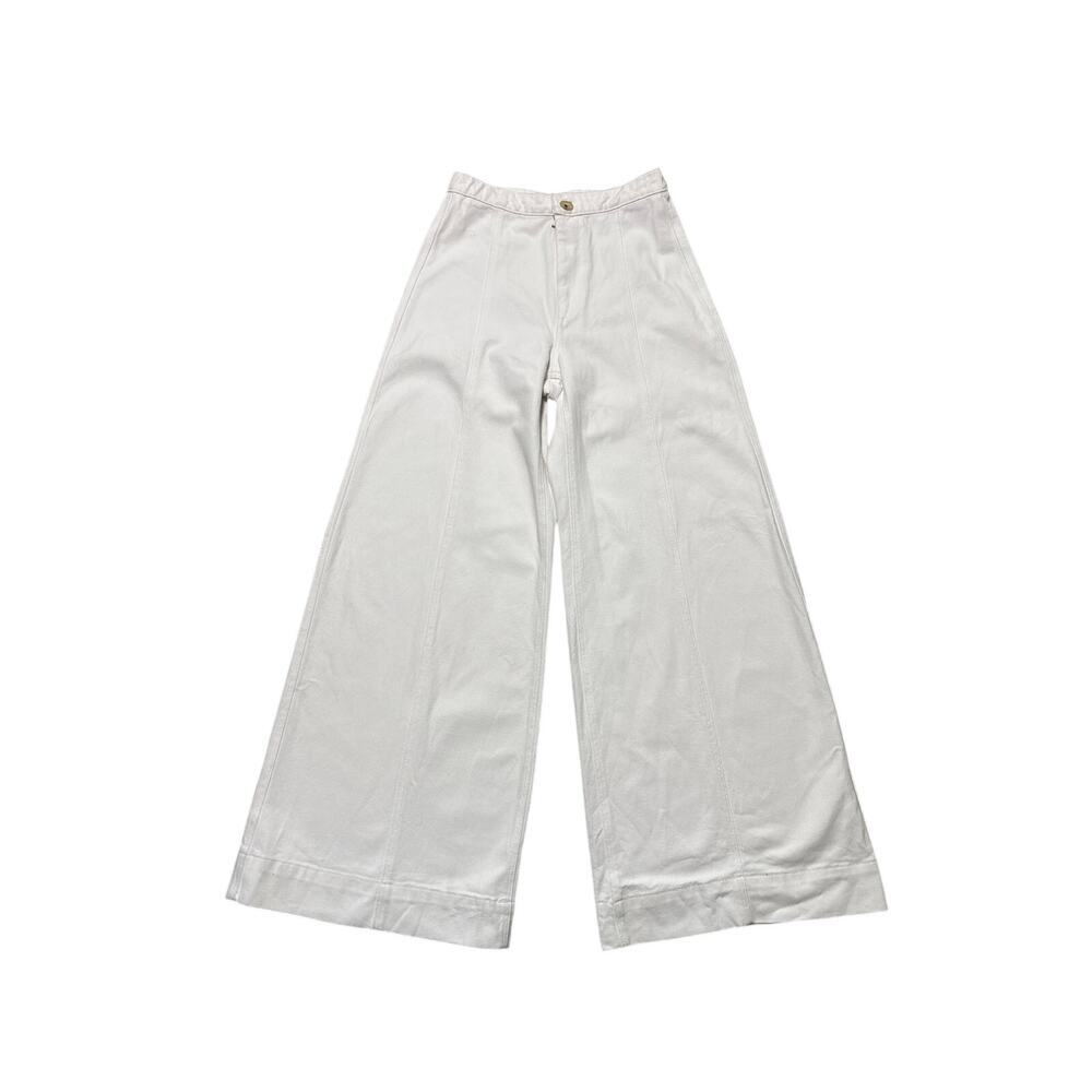 Warm White Wide Leg Cotton Trouser Jeans High Rise XS